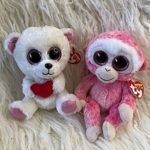 Ty Beanie Boo Plush Toys Sweetly The Bear & Ruby The Monkey